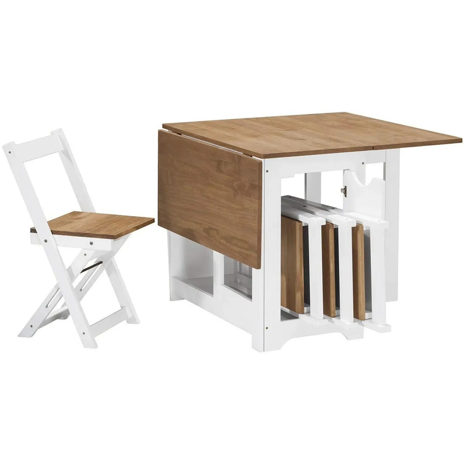 Drop Leaf Dining Set with 4 Chairs - White, Pine