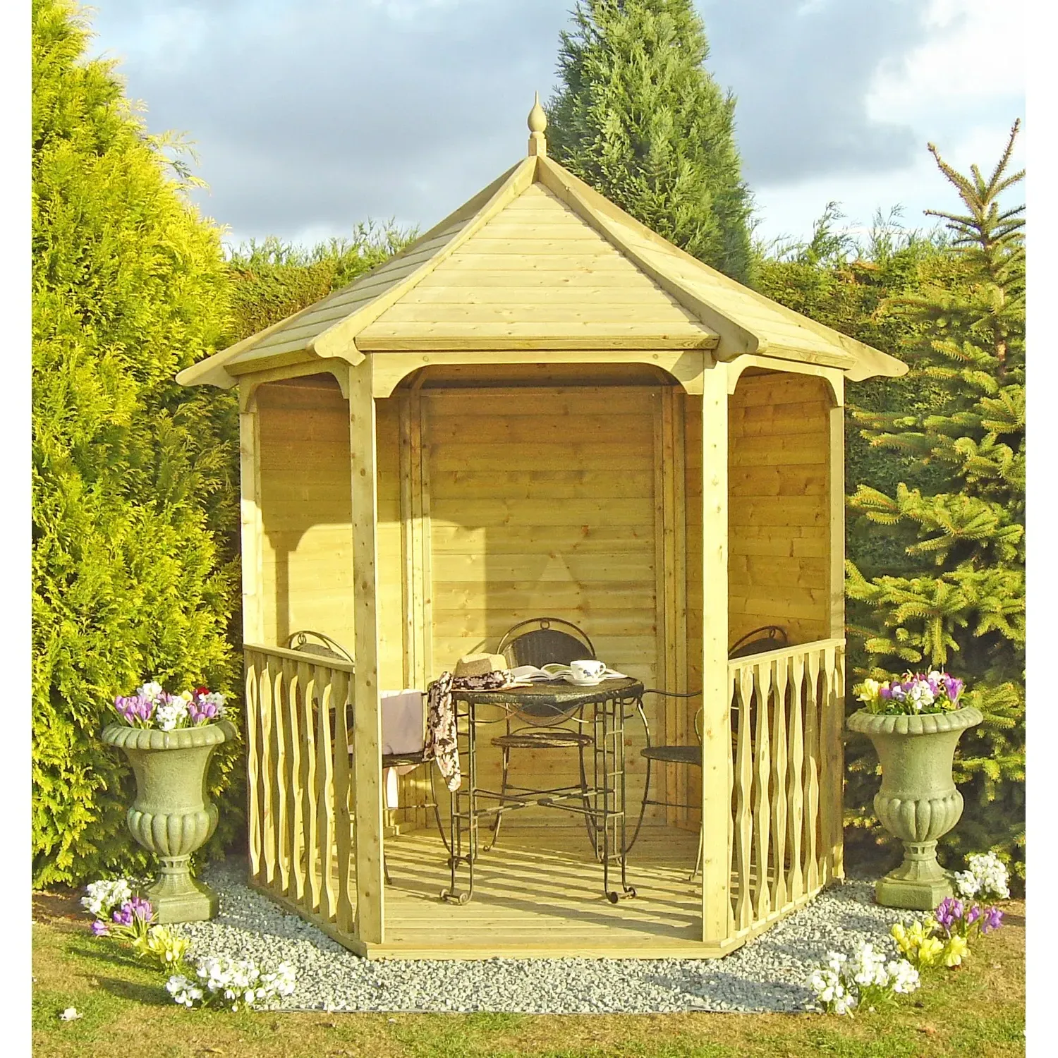 Hexagonal Garden Arbour - Brown, Pine image