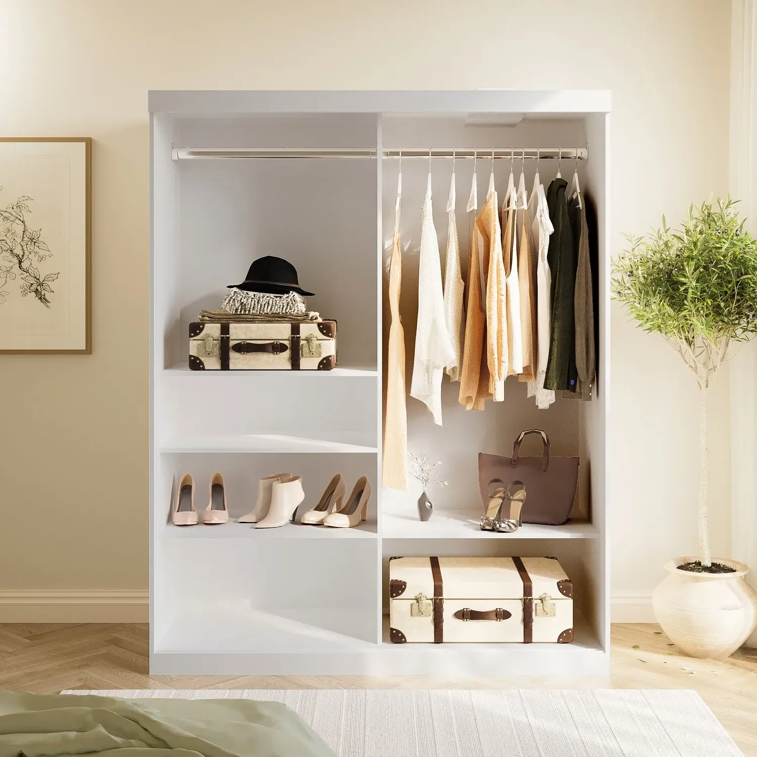 Double Wardrobe with Mirrored Sliding Doors - White