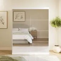 Double Wardrobe with Mirrored Sliding Doors - White