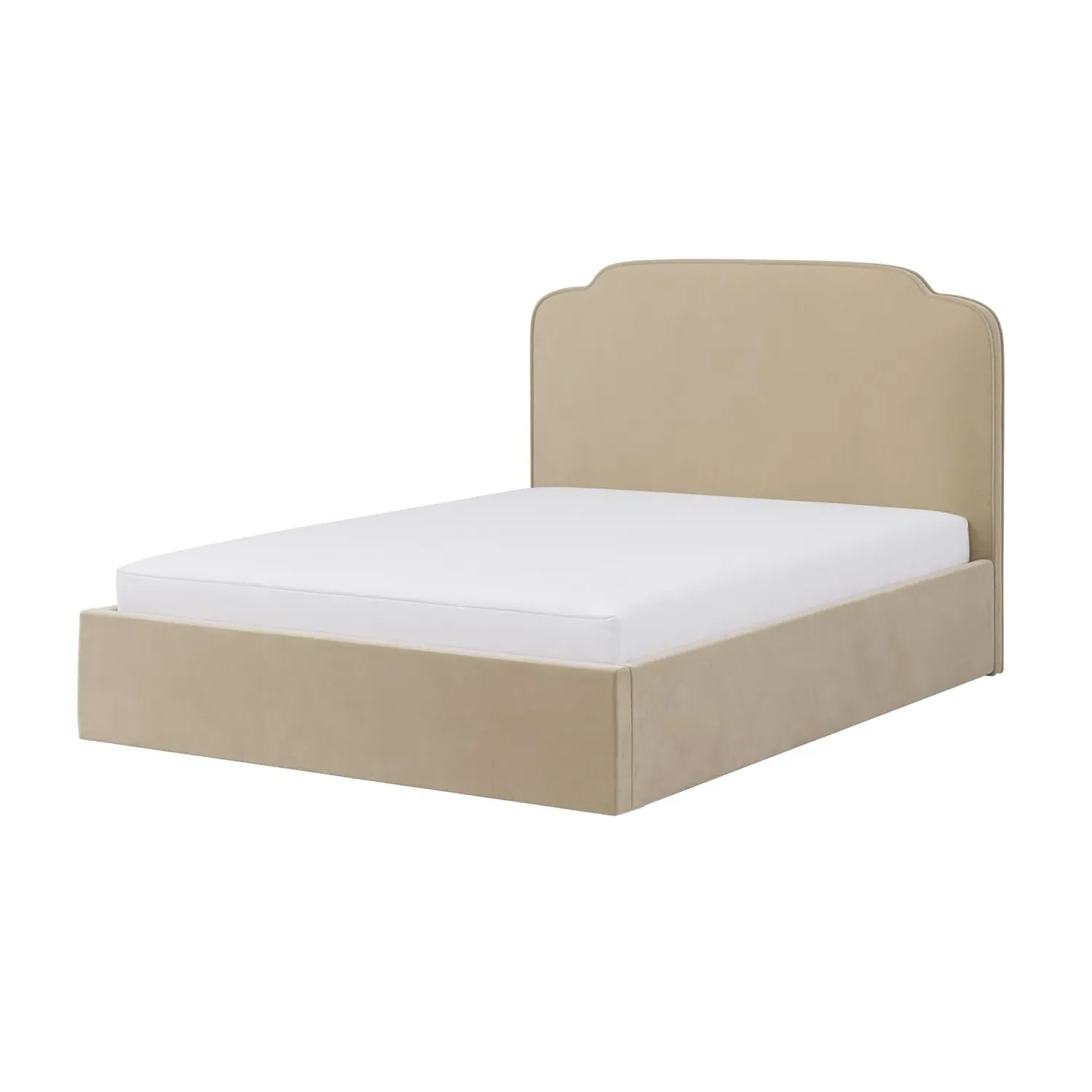 Double Ottoman Bed with Scalloped Headboard - Beige, Velvet
