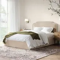 Double Ottoman Bed with Scalloped Headboard - Beige, Velvet