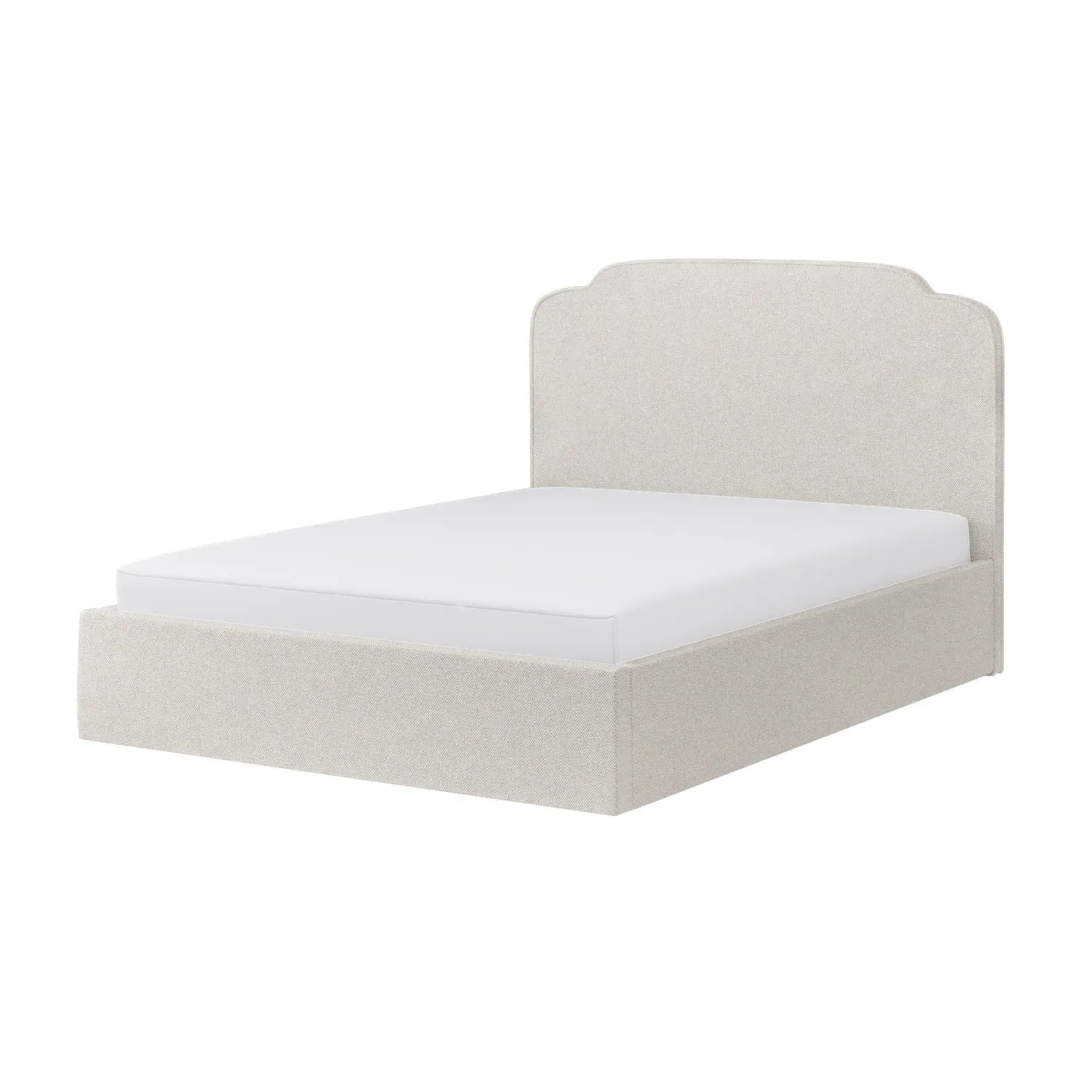 Double Ottoman Bed with Scalloped Headboard - Cream, Fabric