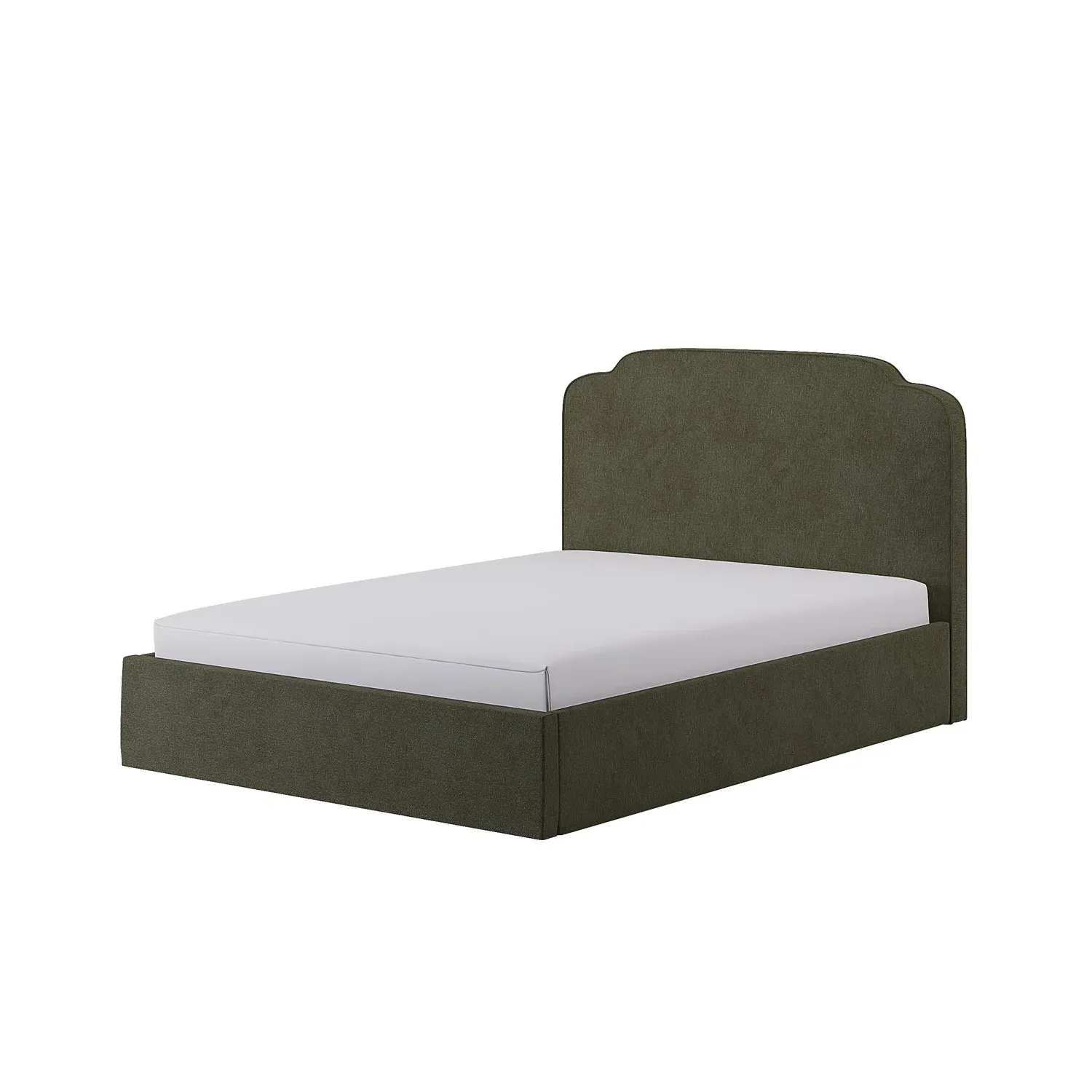 Double Ottoman Bed with Scalloped Headboard - Green, Chenille