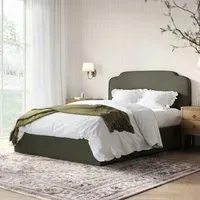 Double Ottoman Bed with Scalloped Headboard - Green, Chenille