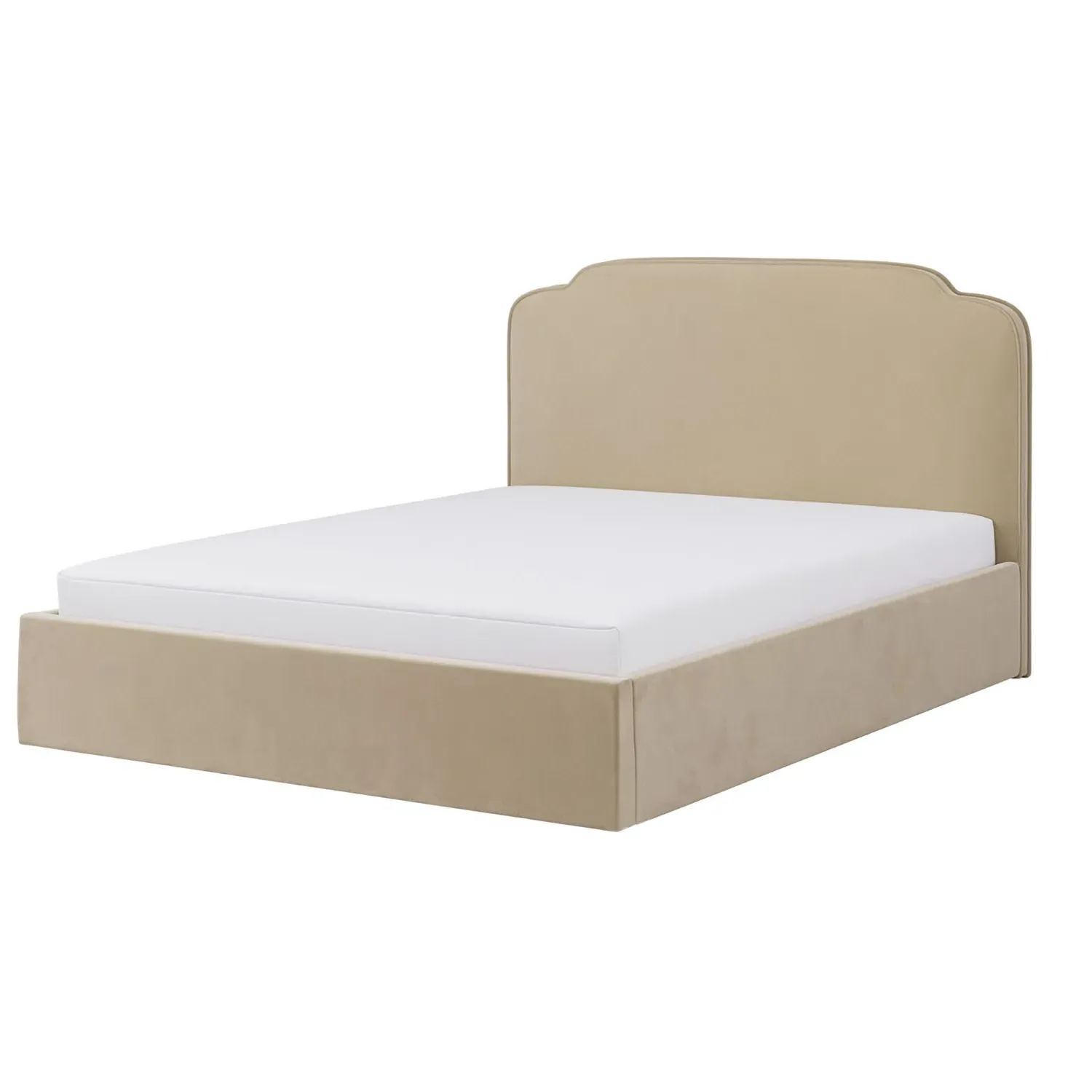 King Size Ottoman Bed with Scalloped Headboard - Beige, Velvet