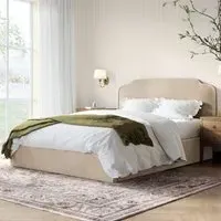 King Size Ottoman Bed with Scalloped Headboard - Beige, Velvet