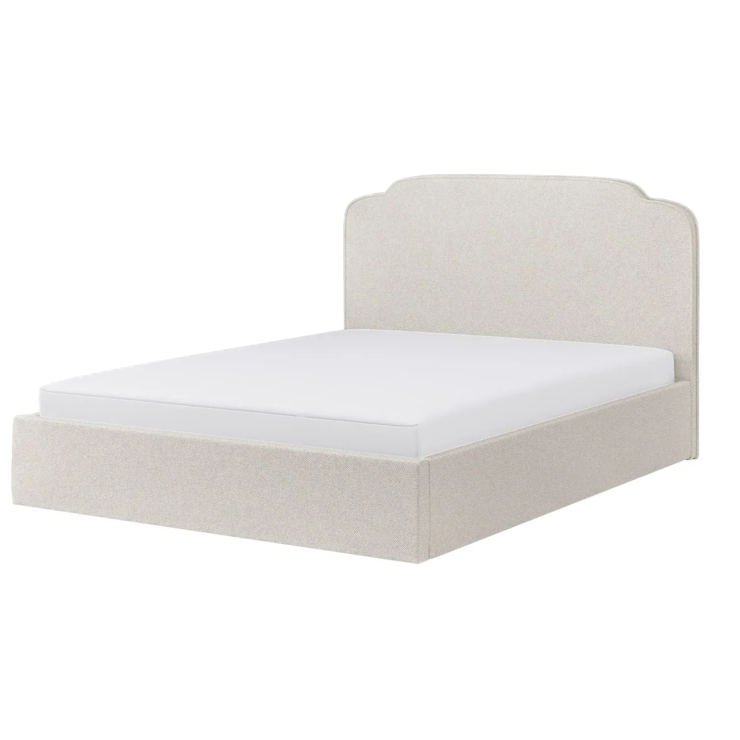 King Size Ottoman Bed with Scalloped Headboard - Cream, Fabric