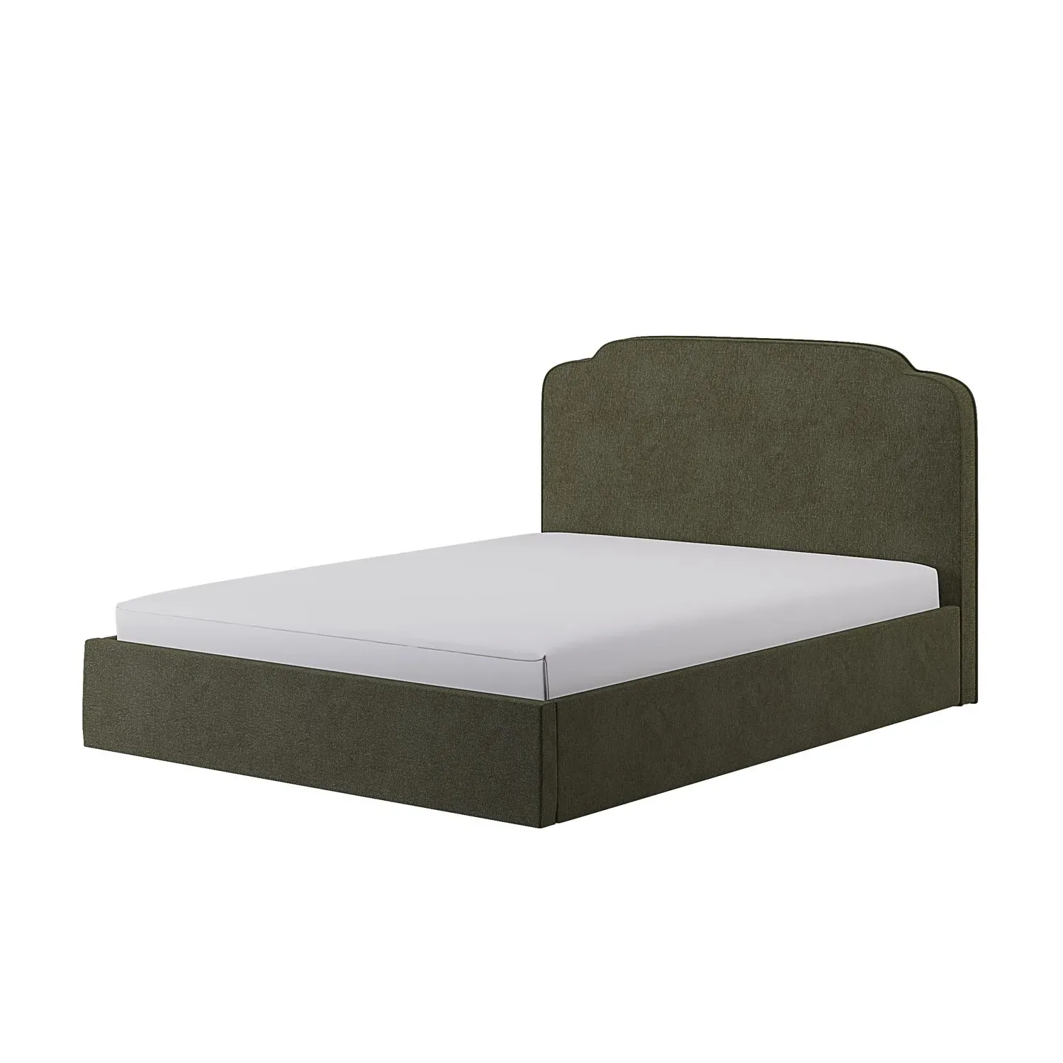 King Size Ottoman Bed with Scalloped Headboard - Green, Chenille