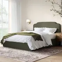 King Size Ottoman Bed with Scalloped Headboard - Green, Chenille
