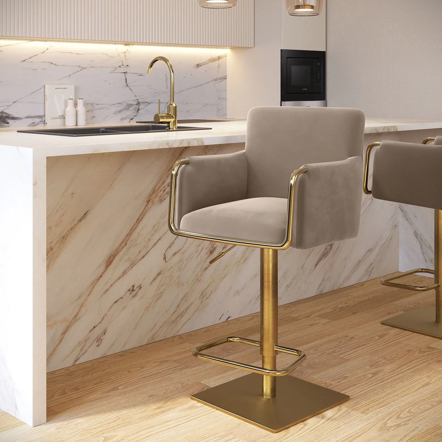 Adjustable Swivel Bar Stool - Mink, Velvet image