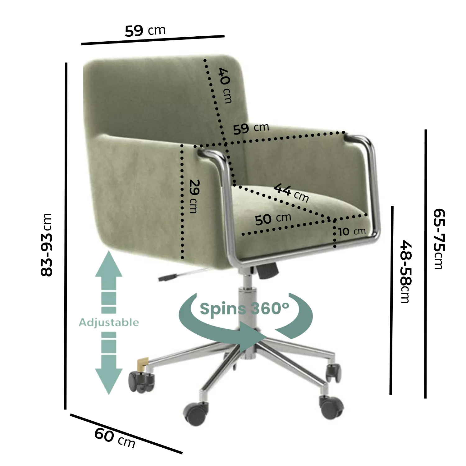 Office Chair with Adjustable Height - Sage, Velvet