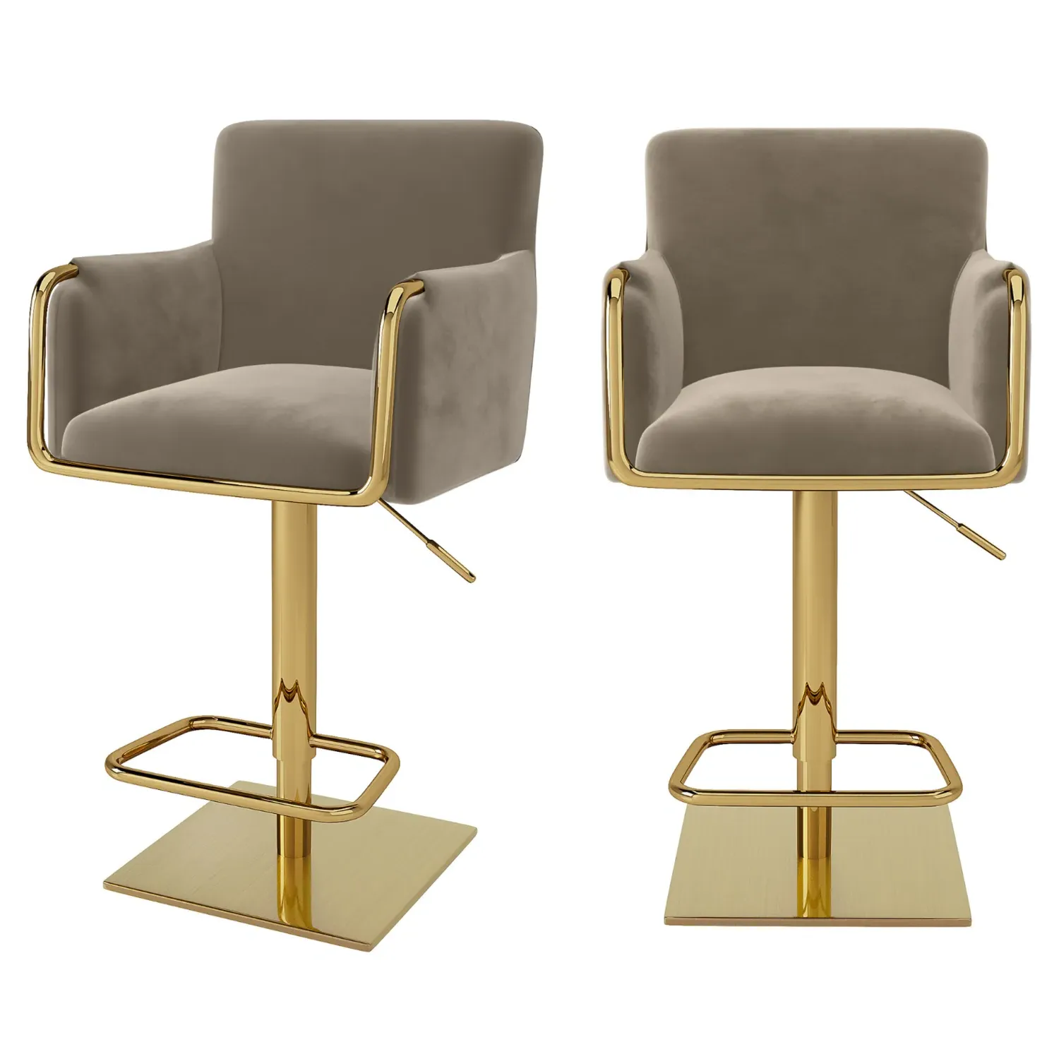 Set of 2 Swivel Bar Stools Adjustable - Mink, Velvet