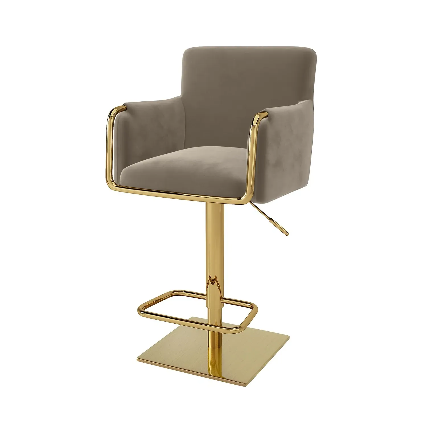 Set of 2 Swivel Bar Stools Adjustable - Mink, Velvet