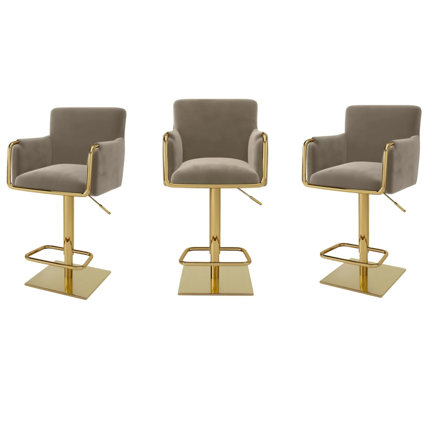 Set of 3 Swivel Bar Stools Adjustable - Mink, Velvet