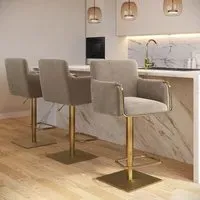 Set of 3 Swivel Bar Stools Adjustable - Mink, Velvet