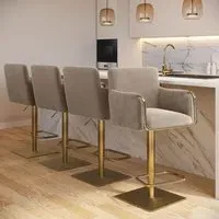 Set of 4 Swivel Bar Stools Adjustable - Mink, Velvet