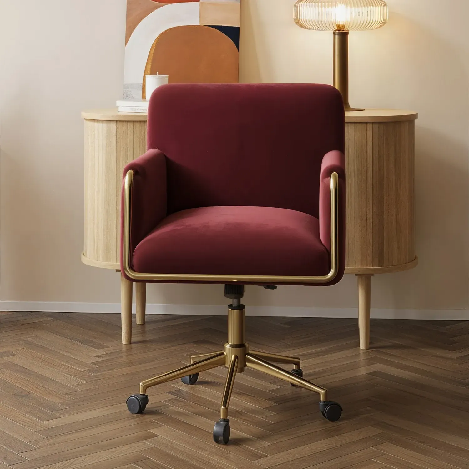 Swivel Office Chair with Armrests - Mulberry, Velvet
