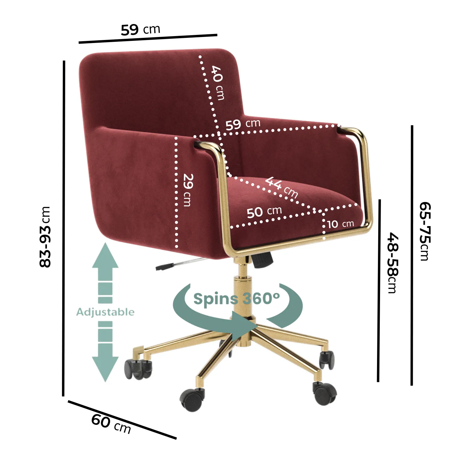 Swivel Office Chair with Armrests - Mulberry, Velvet