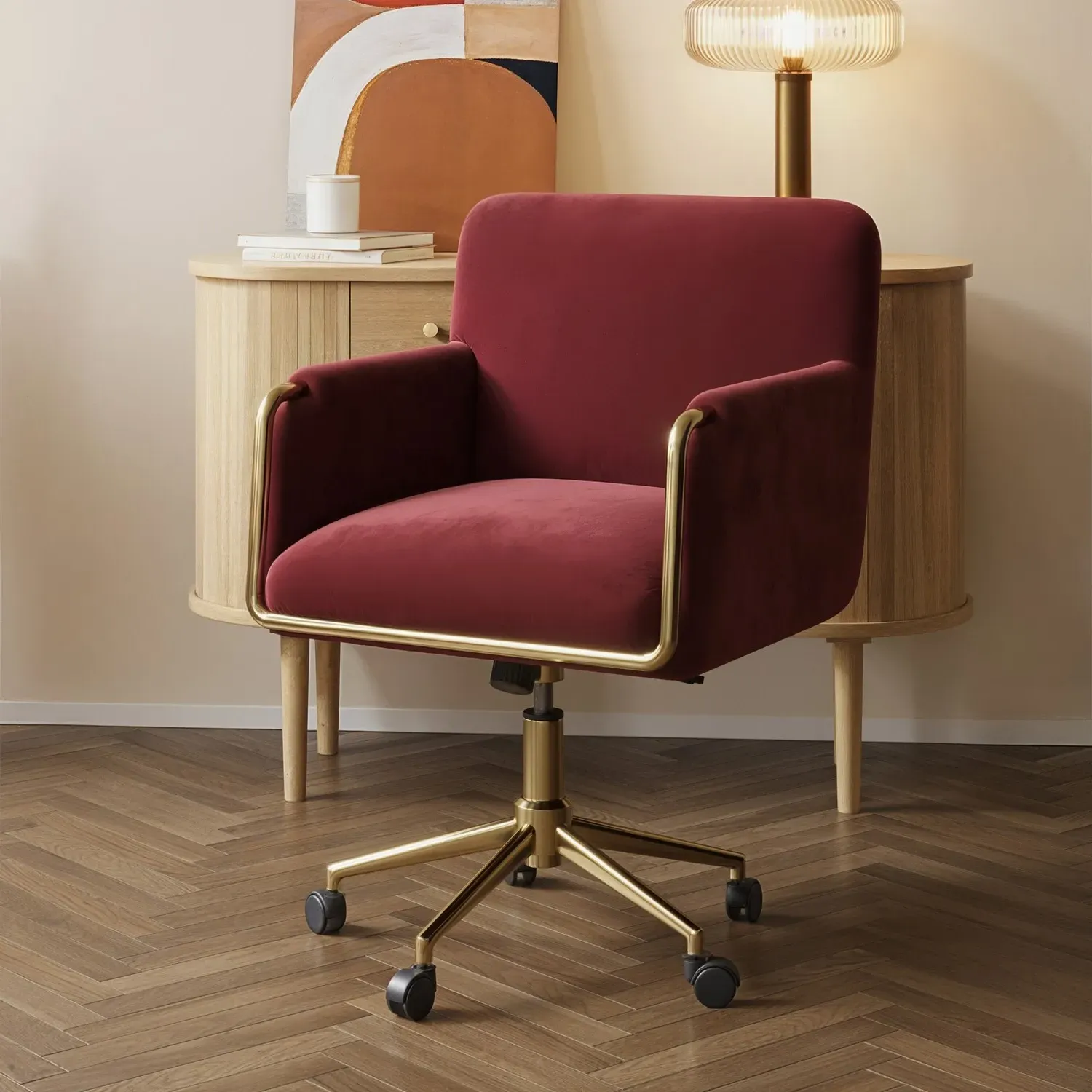 Swivel Office Chair with Armrests - Mulberry, Velvet image