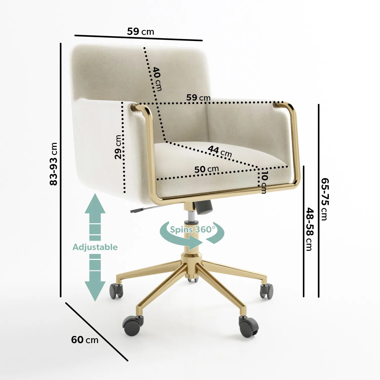 Tub Office Chair with Gas Lift - Cream, Velvet