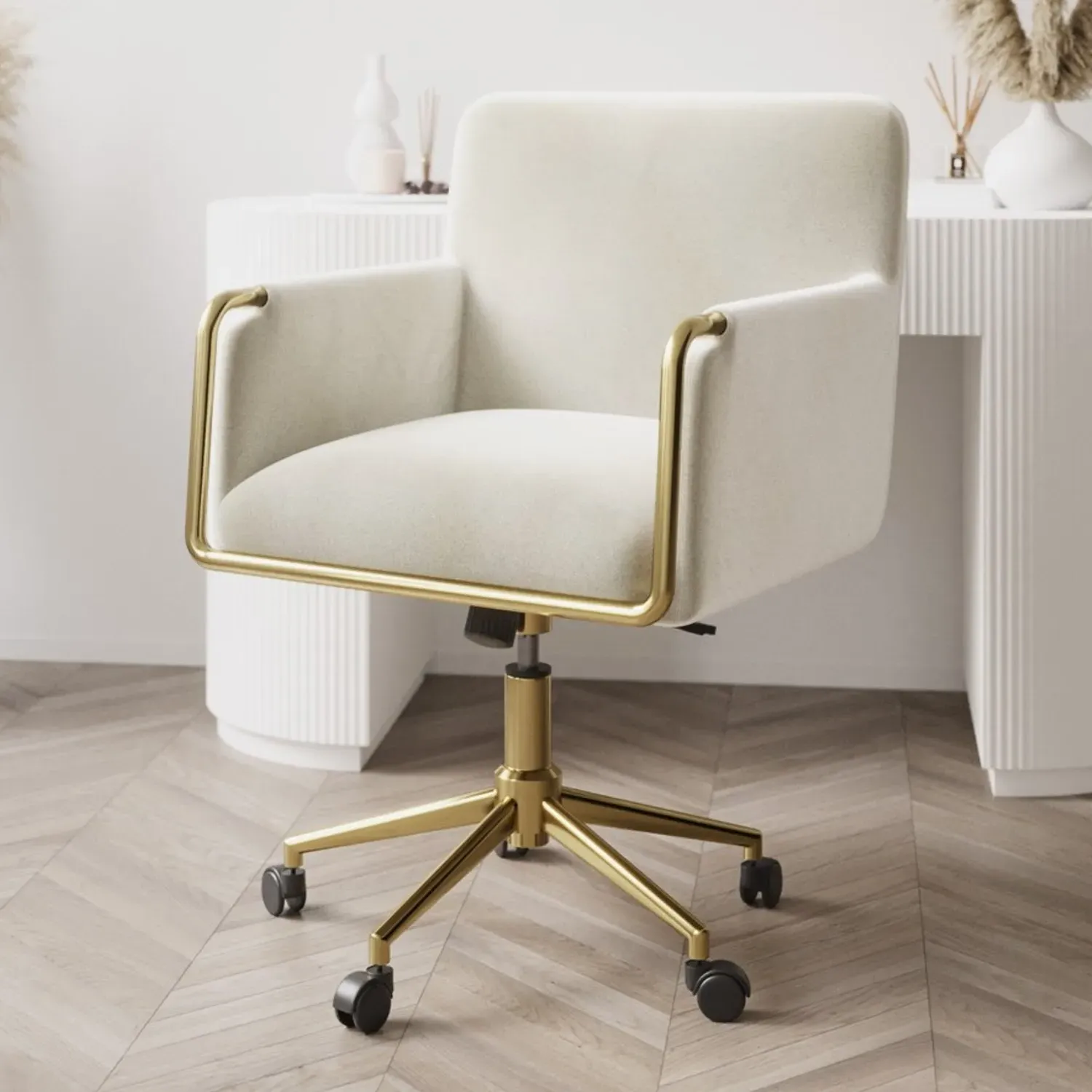 Tub Office Chair with Gas Lift - Cream, Velvet image