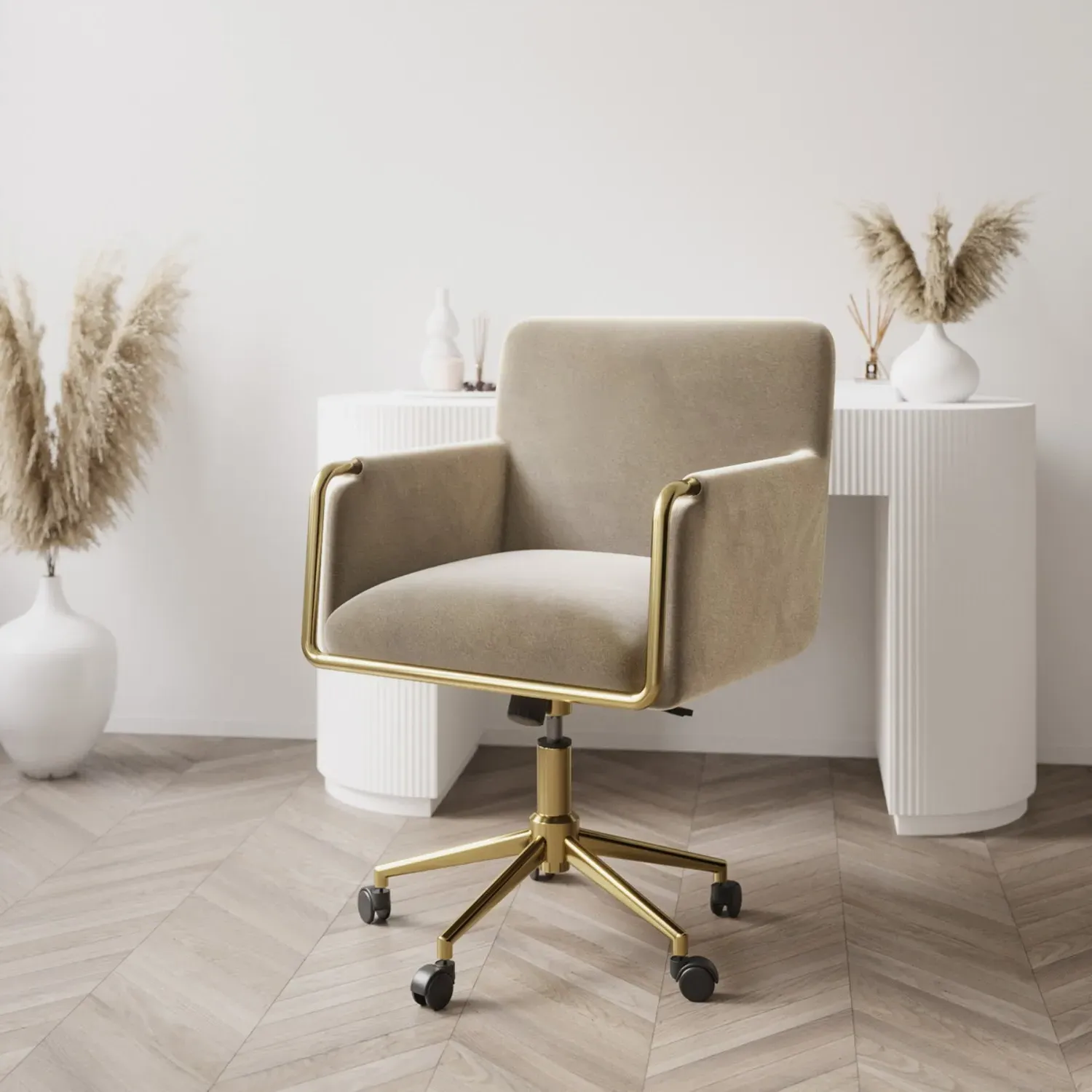 Tub Office Chair with Swivel - Mink, Velvet