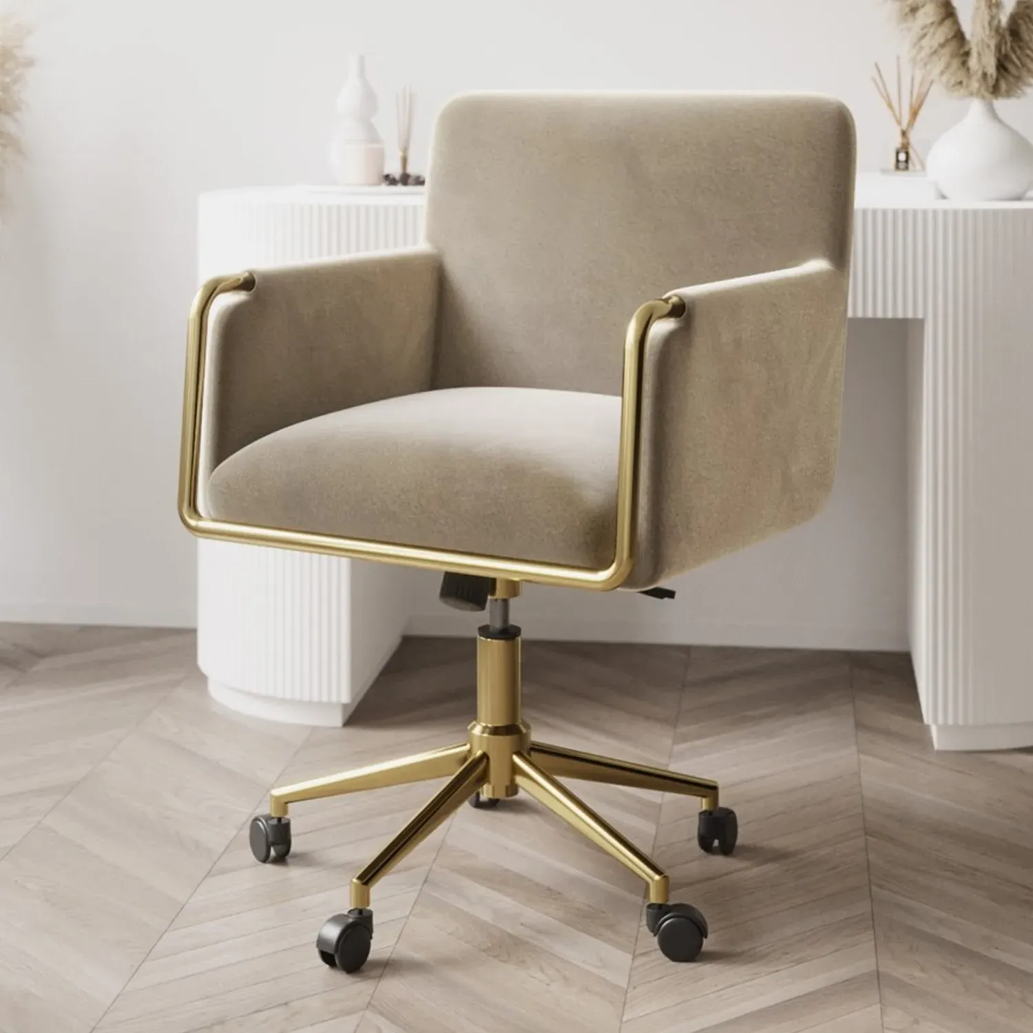 Tub Office Chair with Swivel - Mink, Velvet image