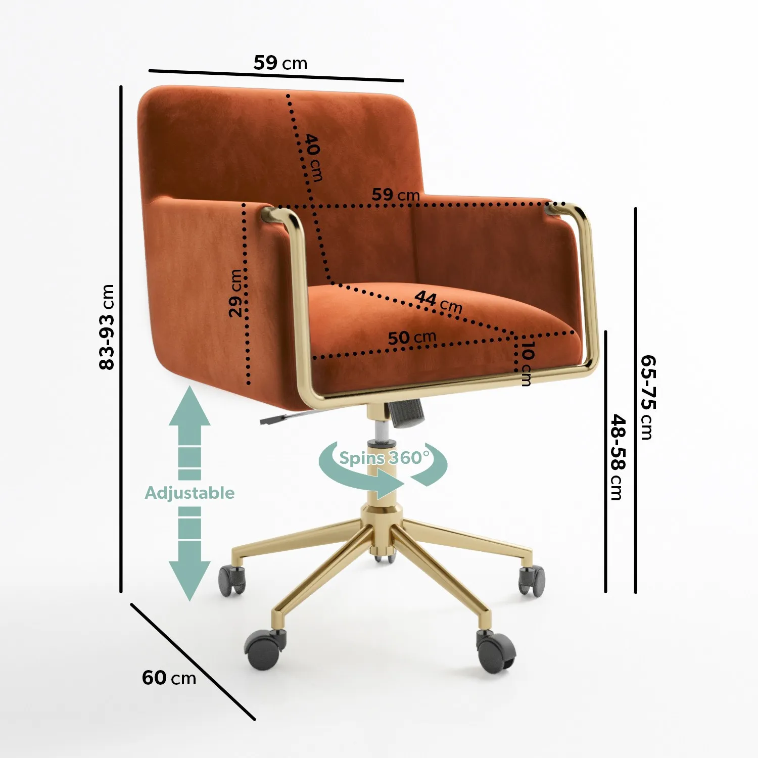 Tub Swivel Office Chair with Gas Lift - Orange, Velvet