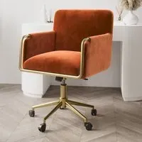 Tub Swivel Office Chair with Gas Lift - Orange, Velvet