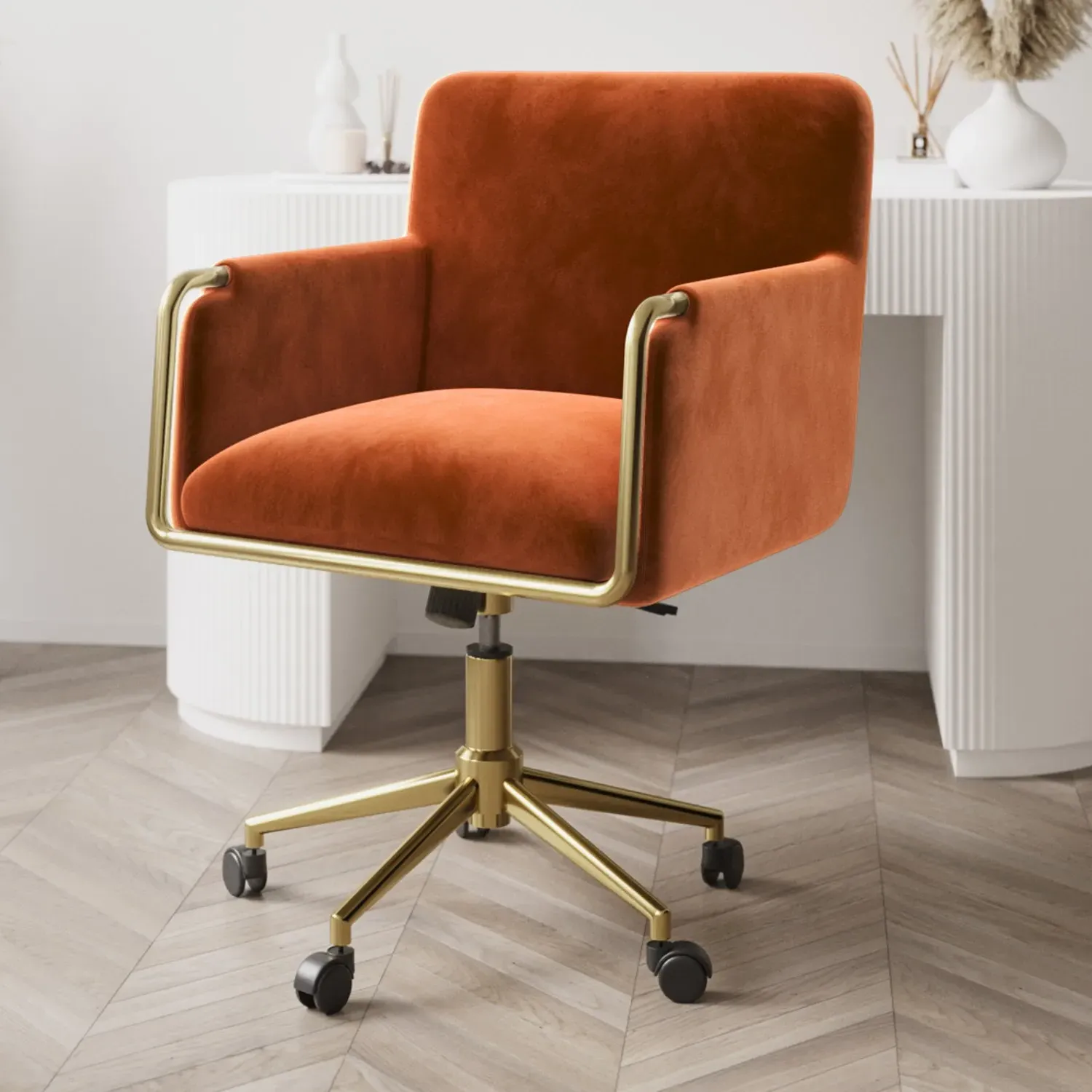 Tub Swivel Office Chair with Gas Lift - Orange, Velvet image