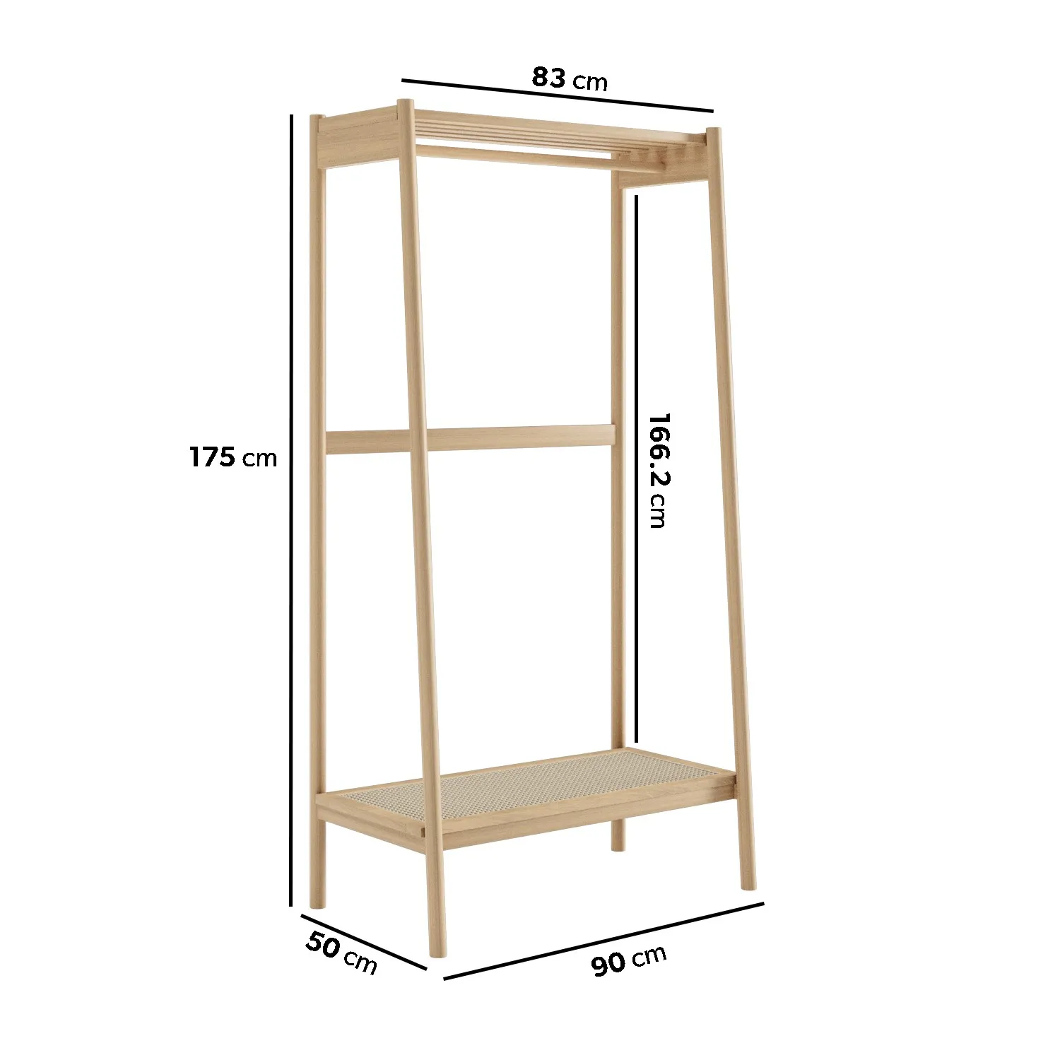 Open Wardrobe with Cane Shelf - Brown, Beech Wood