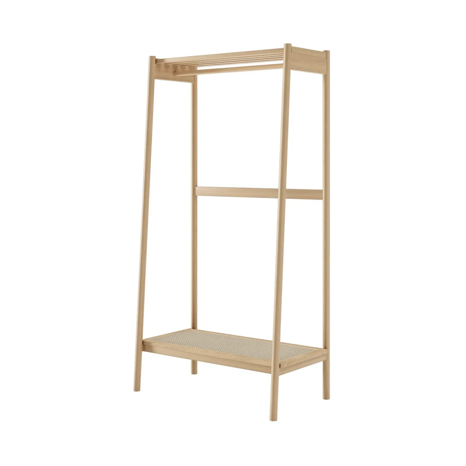 Open Wardrobe with Cane Shelf - Brown, Beech Wood