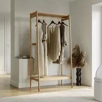 Open Wardrobe with Cane Shelf - Brown, Beech Wood