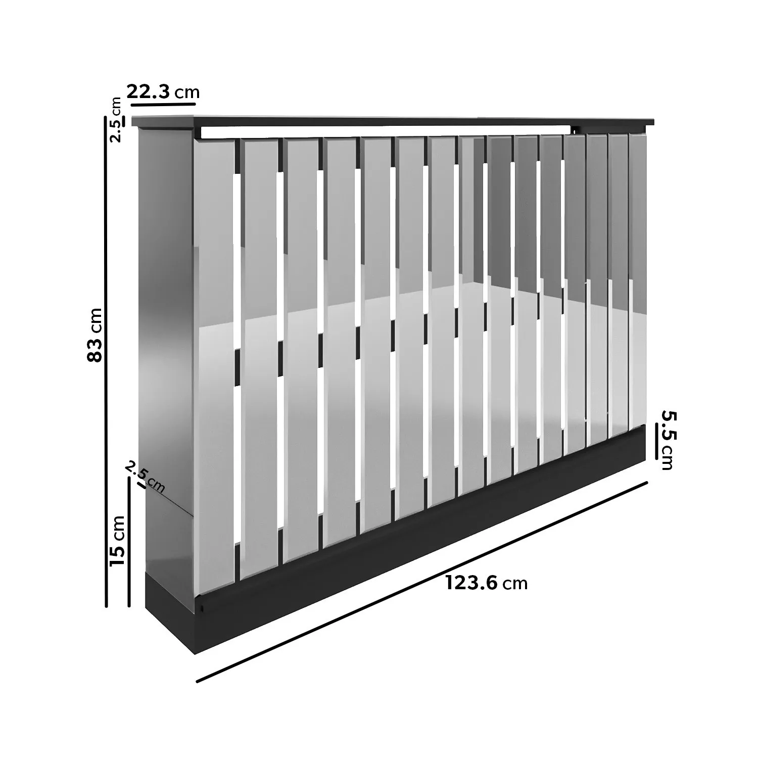 Narrow Radiator Cover Console - Black, Mirrored