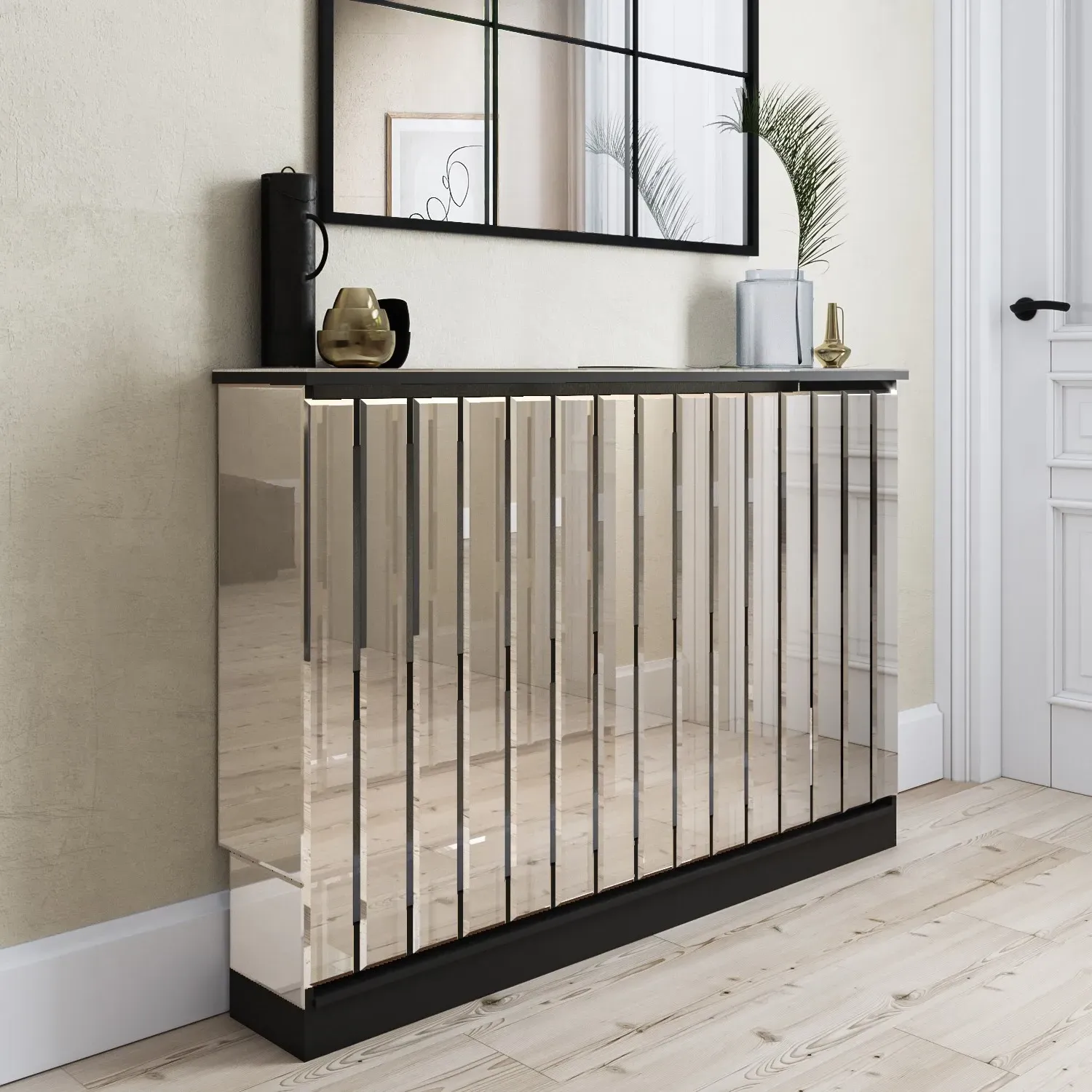 Narrow Radiator Cover Console - Black, Mirrored image
