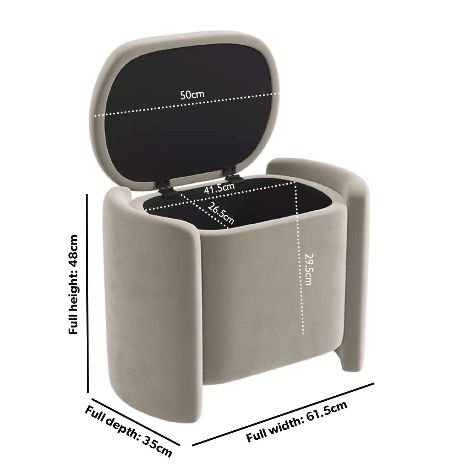 Curved Ottoman Stool with Storage - Beige, Velvet