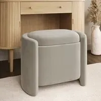 Curved Ottoman Stool with Storage - Beige, Velvet
