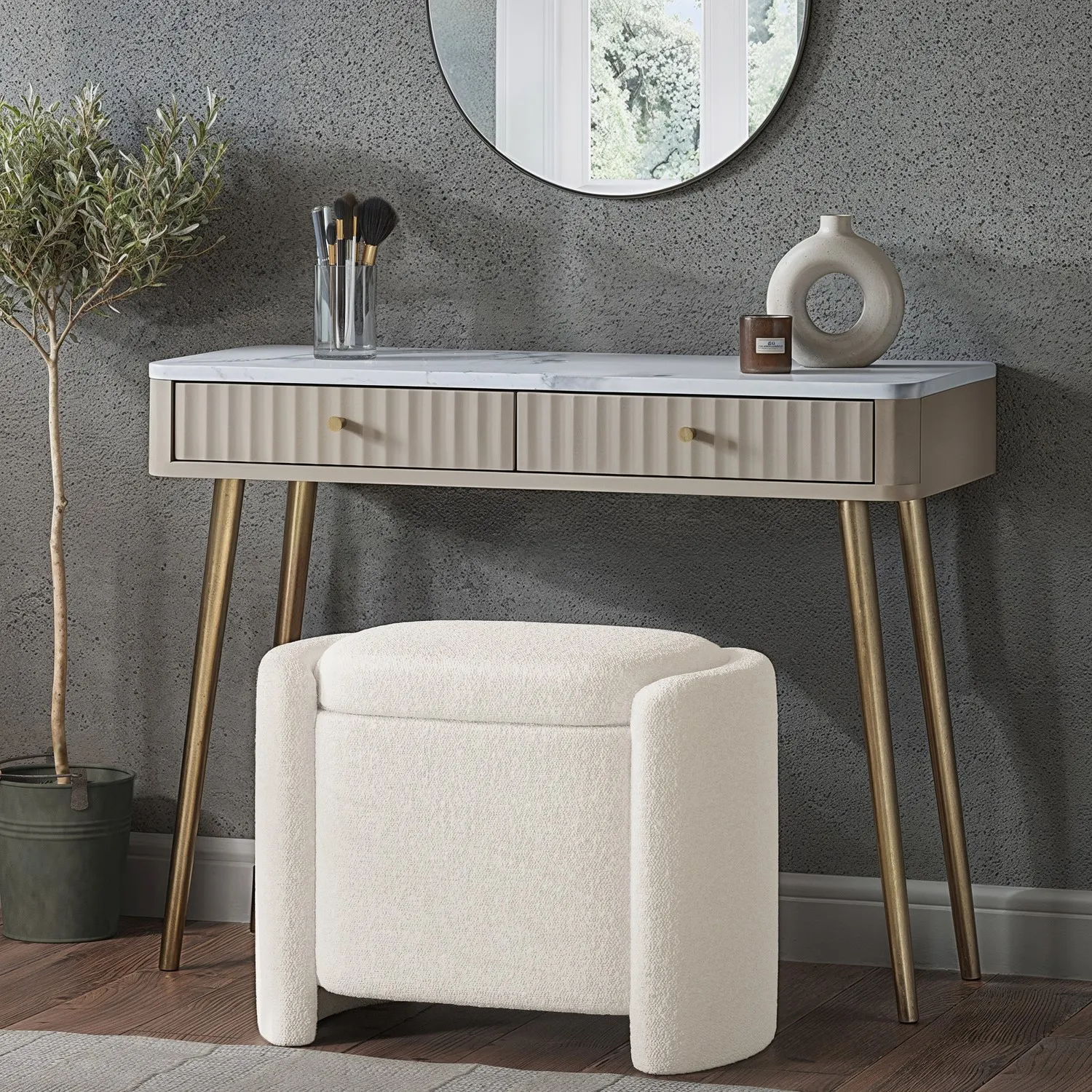 Ottoman Stool with Storage - Cream, Boucle