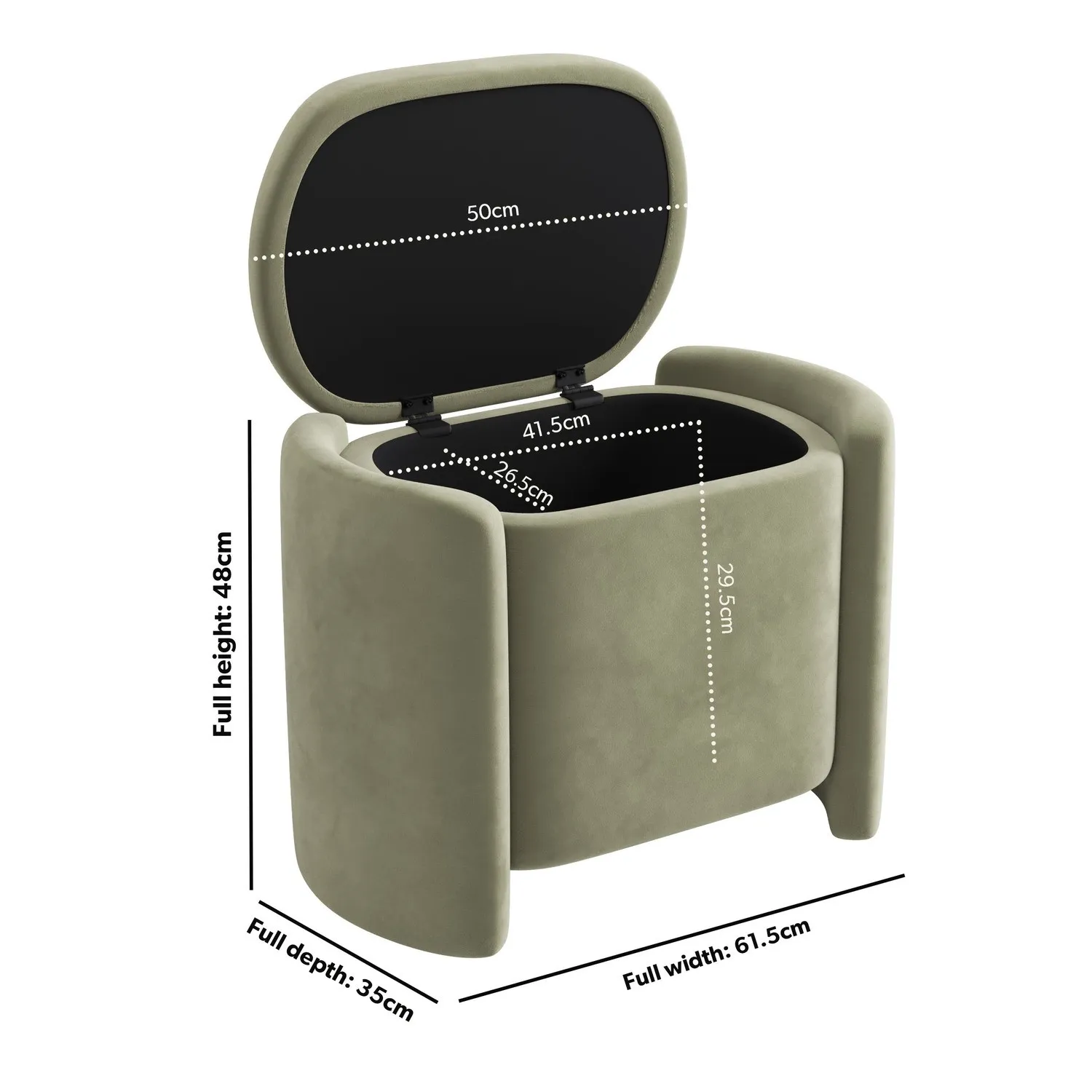 Ottoman Stool with Storage - Green, Velvet
