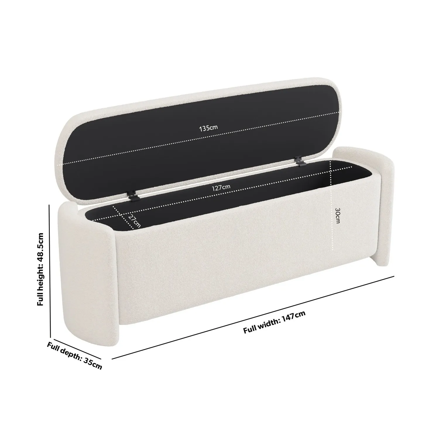 Storage Ottoman with Lift Top - Cream, Boucle