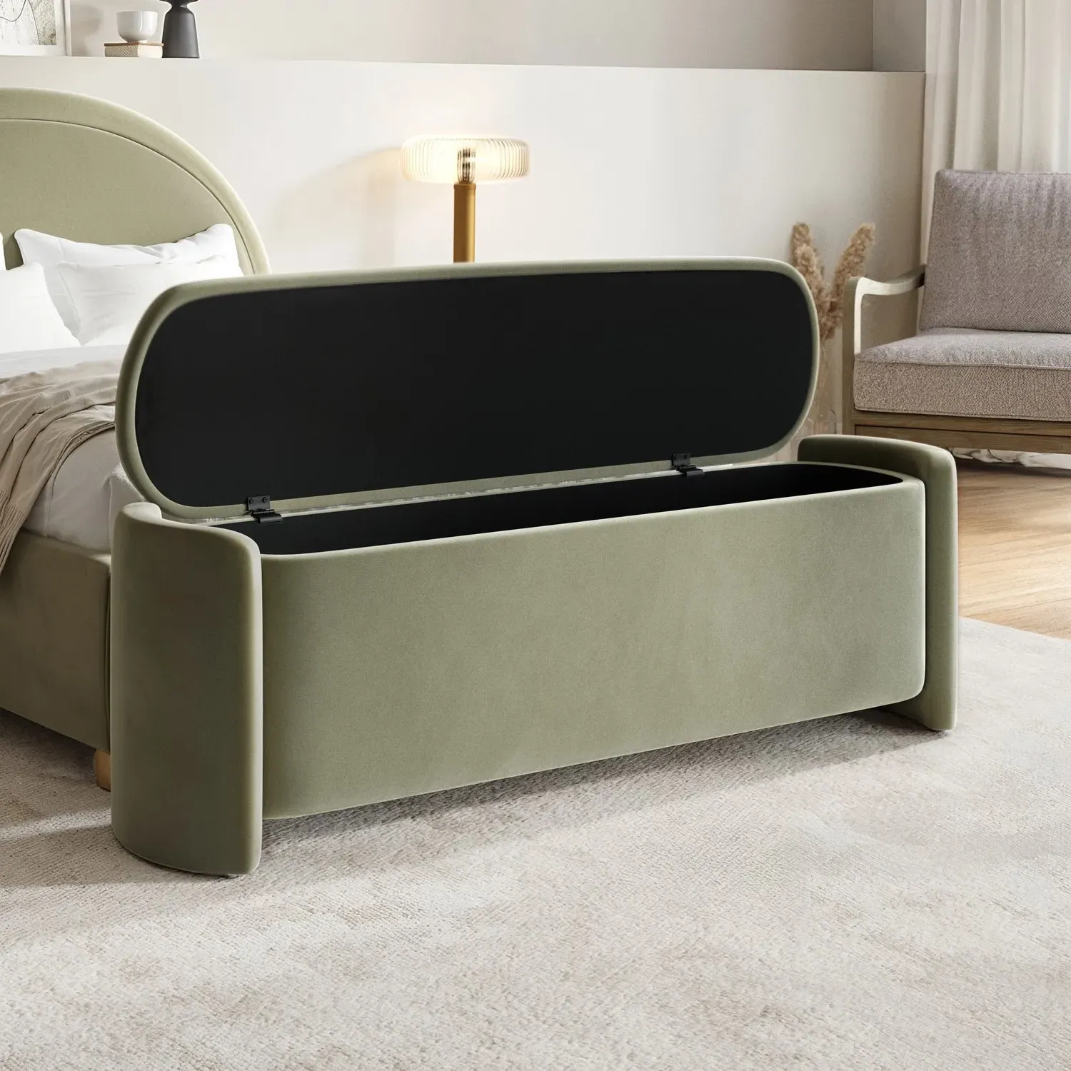 Storage Ottoman with Lift Top - Green, Velvet