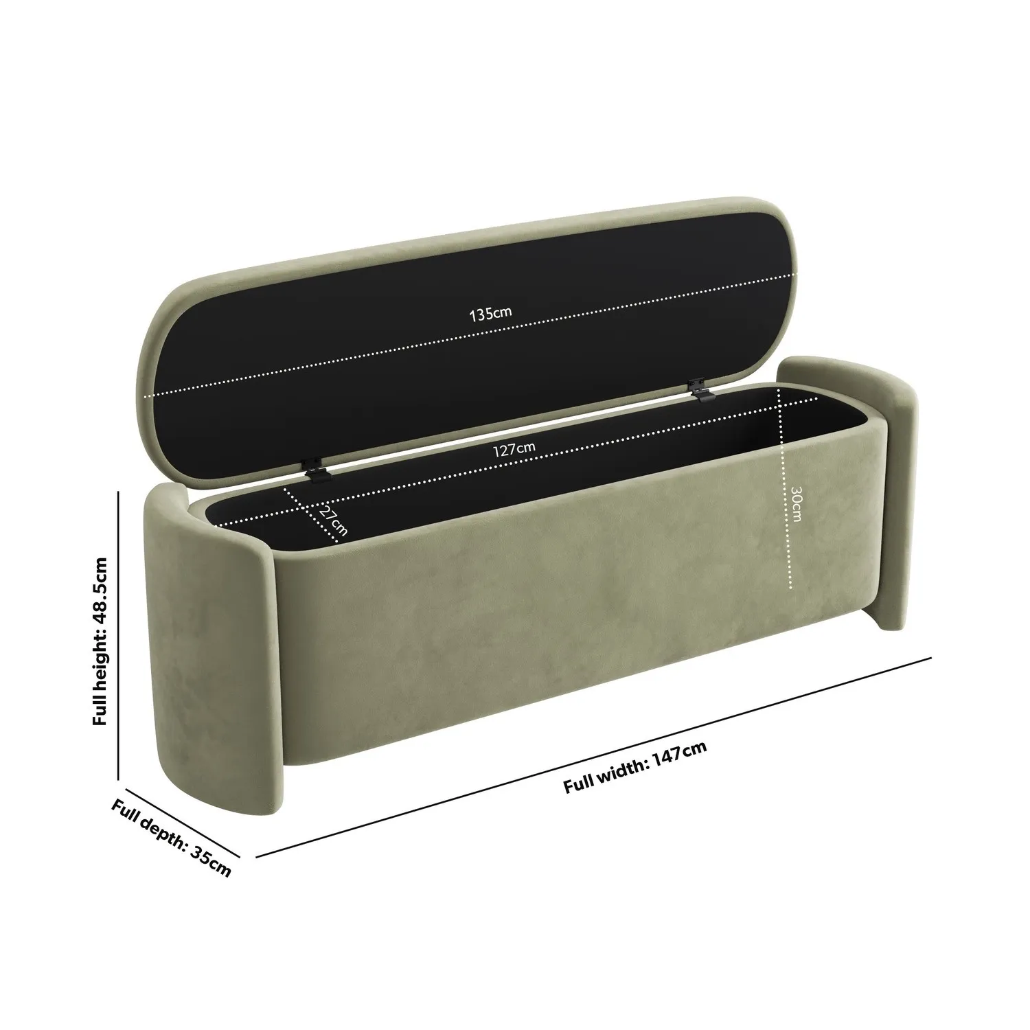 Storage Ottoman with Lift Top - Green, Velvet