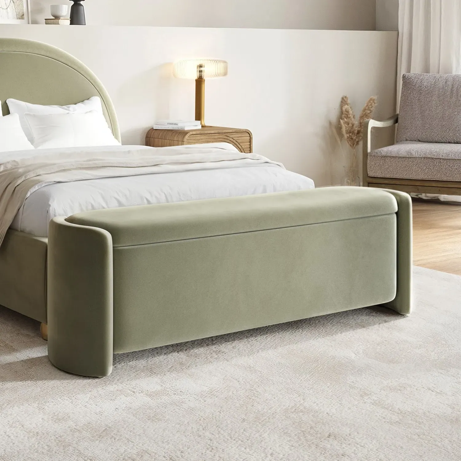 Storage Ottoman with Lift Top - Green, Velvet image
