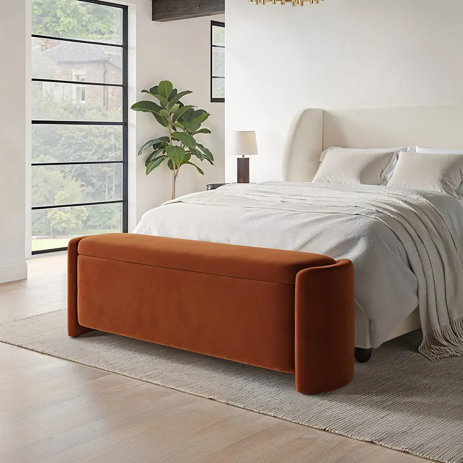 Storage Ottoman with Lift Top - Rust, Velvet