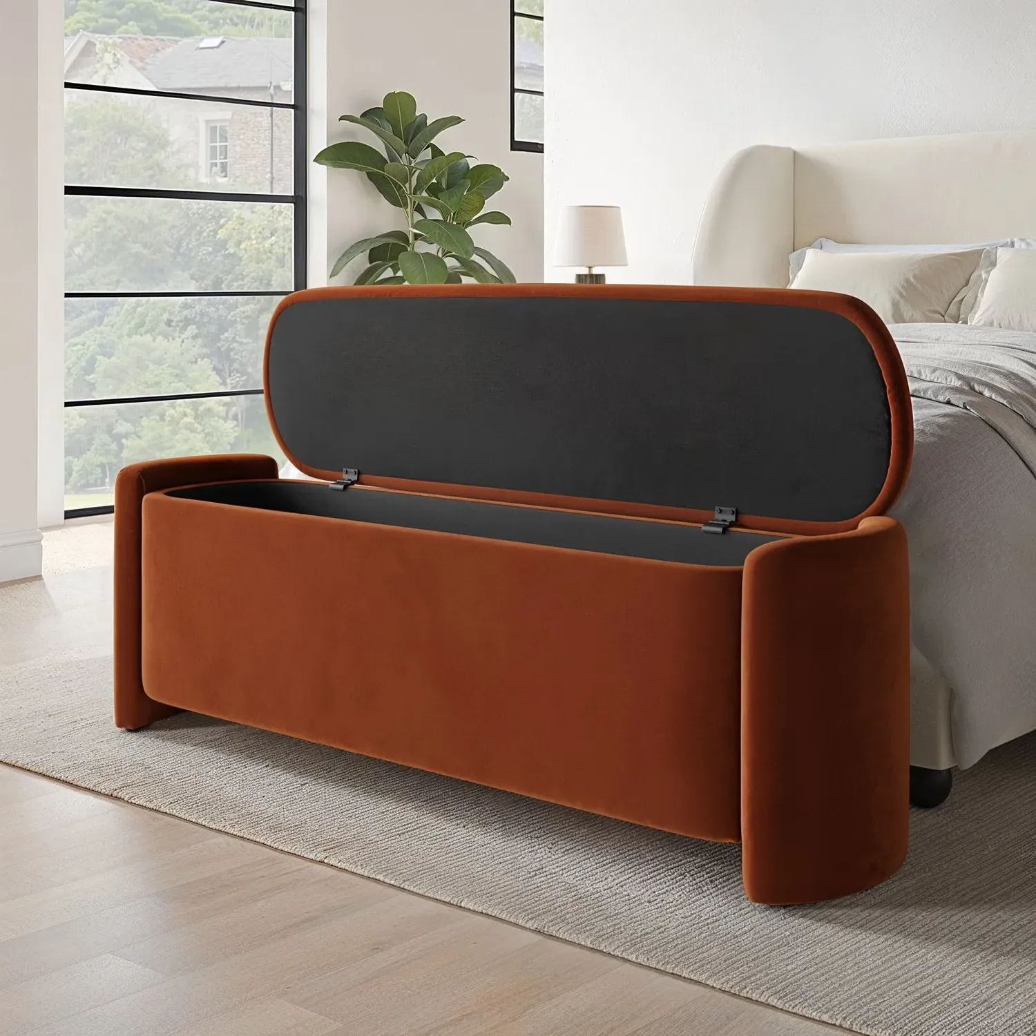 Storage Ottoman with Lift Top - Rust, Velvet