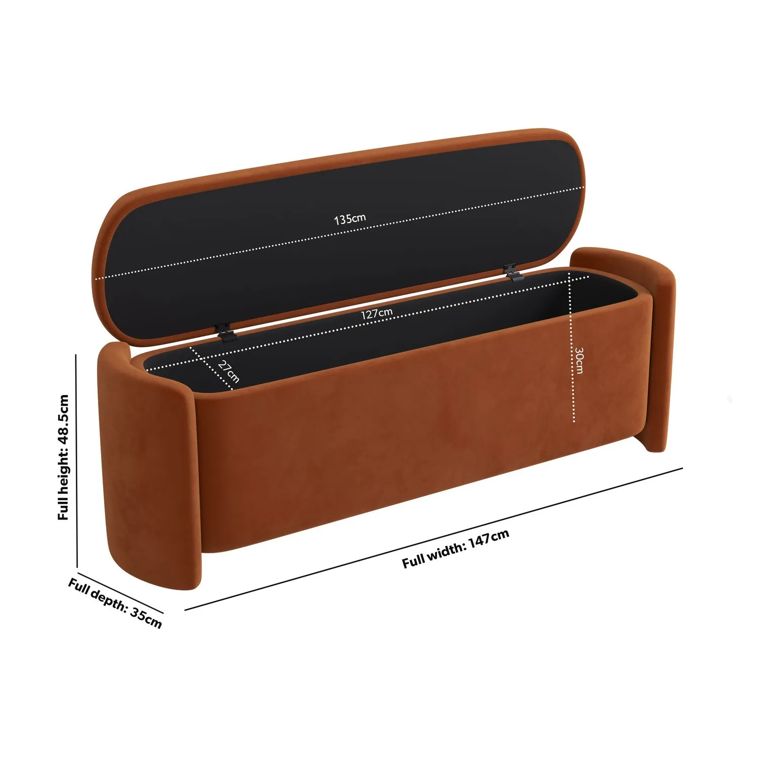 Storage Ottoman with Lift Top - Rust, Velvet