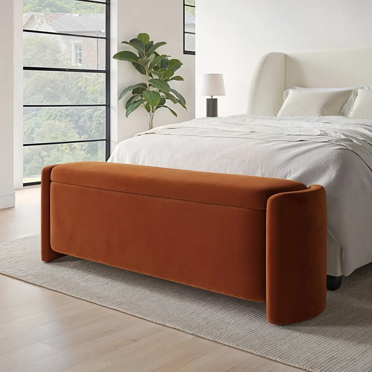 Storage Ottoman with Lift Top - Rust, Velvet