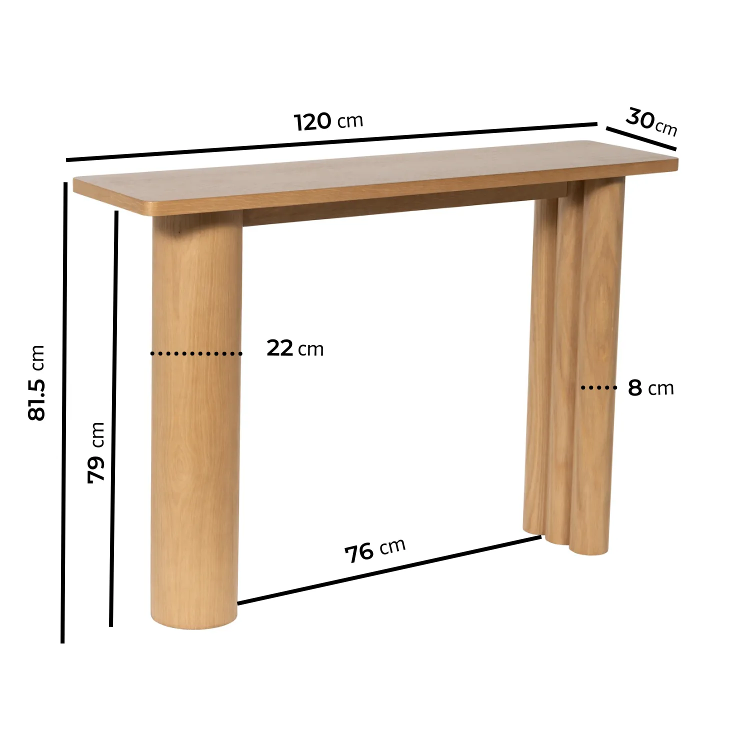Console Table with Fluted Legs - Brown, Oak