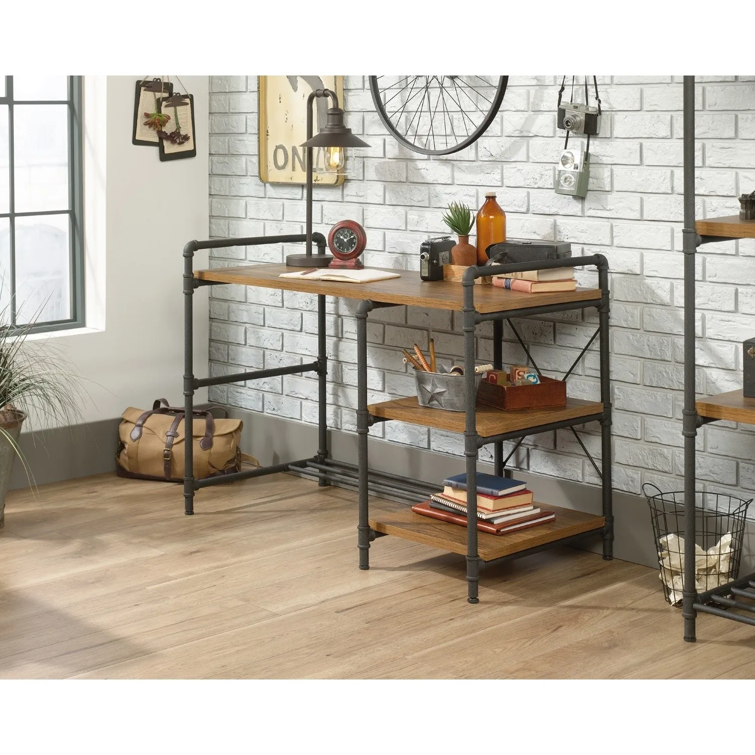 Desk with Shelves - Oak Effect, Metal image